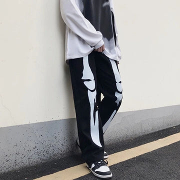 Aidase Trousers With Print White Jeans For Men Skeleton Straight Male Cowboy Pants Designer Comfortable 2024 Korean Autumn Harajuku aidase-shop